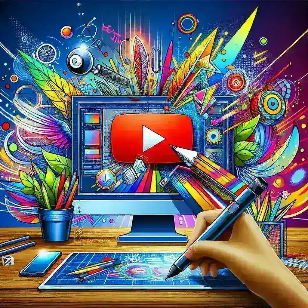 Alt text: "Software terbaik untuk membuat thumbnail video YouTube yang menarik perhatian, menampilkan antarmuka pengguna dengan alat desain kreatif dan contoh thumbnail menarik."